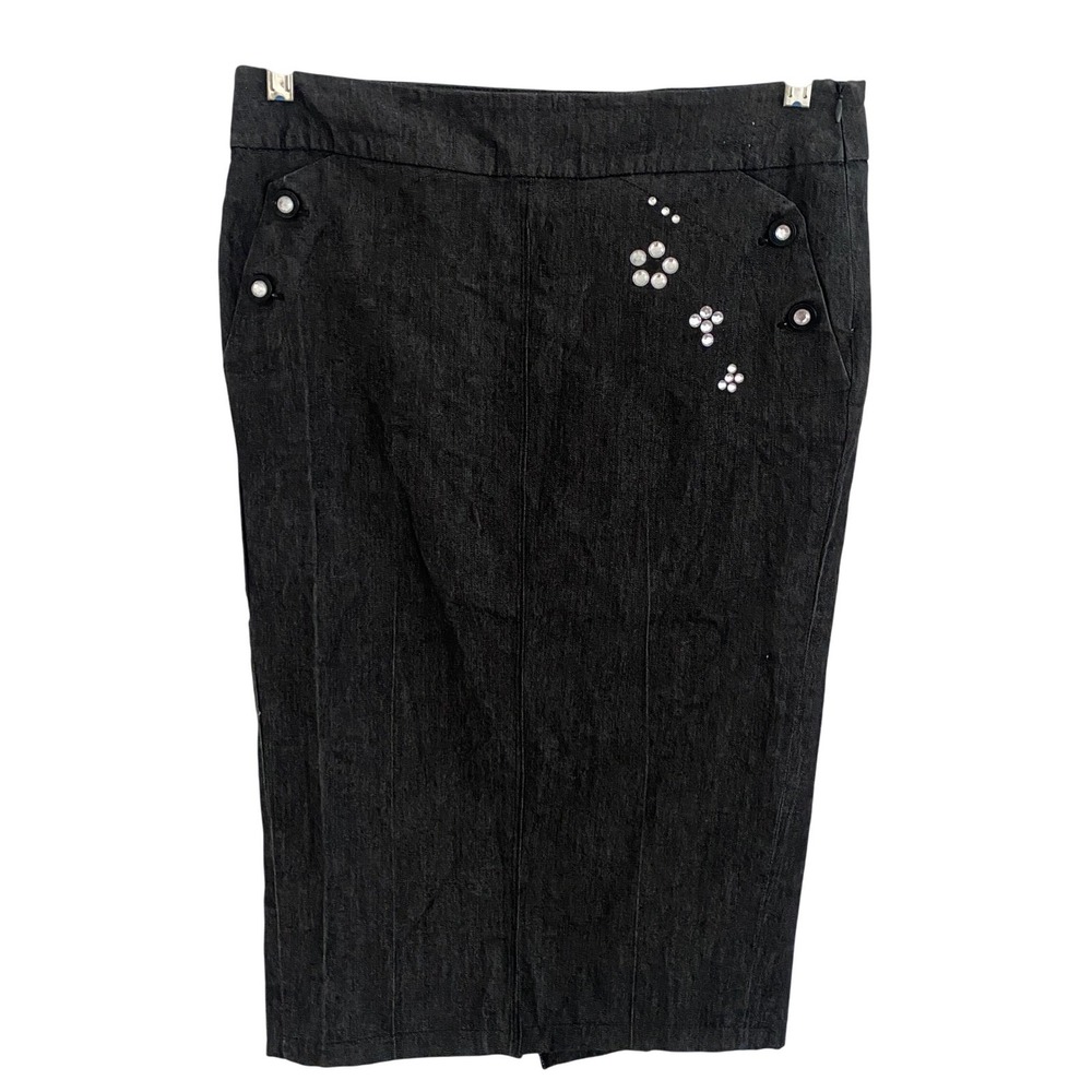 Sandro Studio Women's Size 8 Studded Embellished Black Denim Glam Pencil Skirt